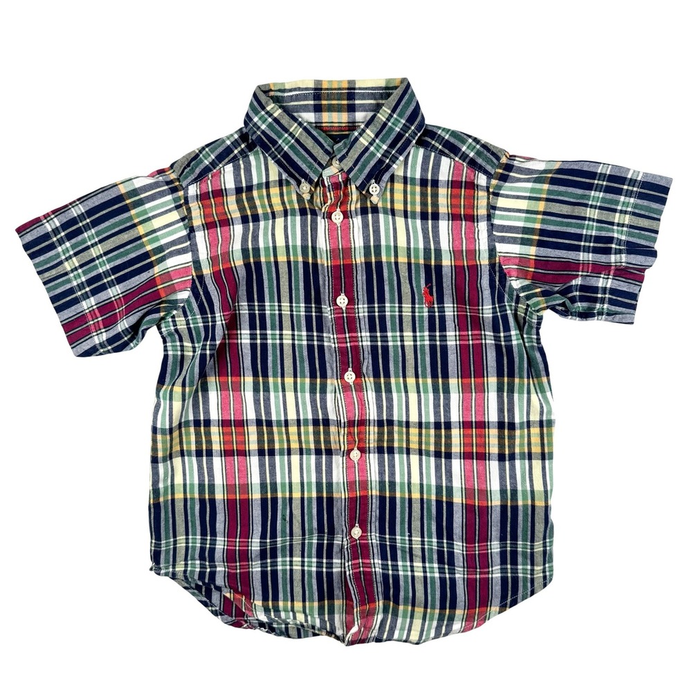 Ralph Lauren Boys 4T Plaid Button Down Shirt Short Sleeve Multi Color Cotton